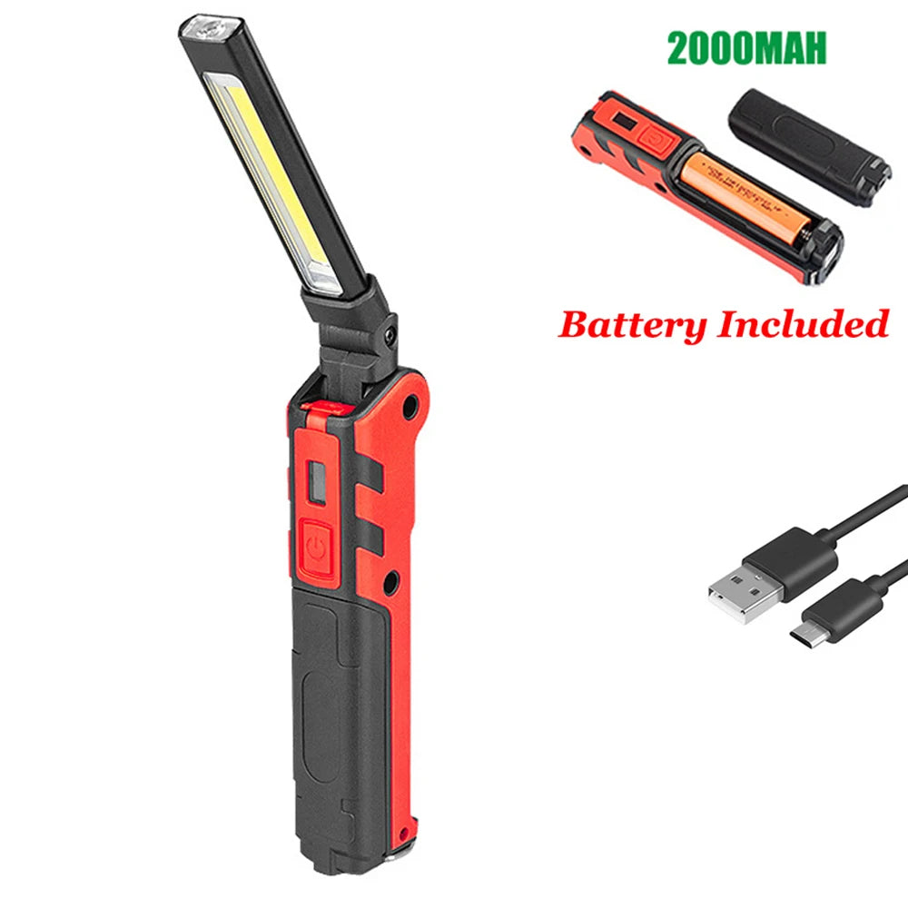 Rechargeable LED Work Light COB Magnetic Folding 270° Inspection Lamp Torch Hook Garage Camping Light