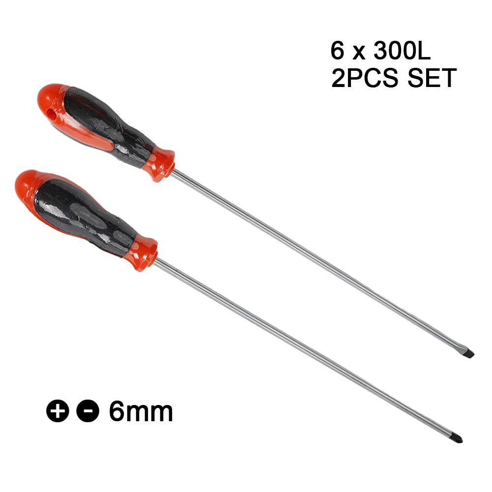 VIBRATITE 12" Extra Long Magnetic Screwdriver Set Cross & Slotted Hard-to-Reach Tools