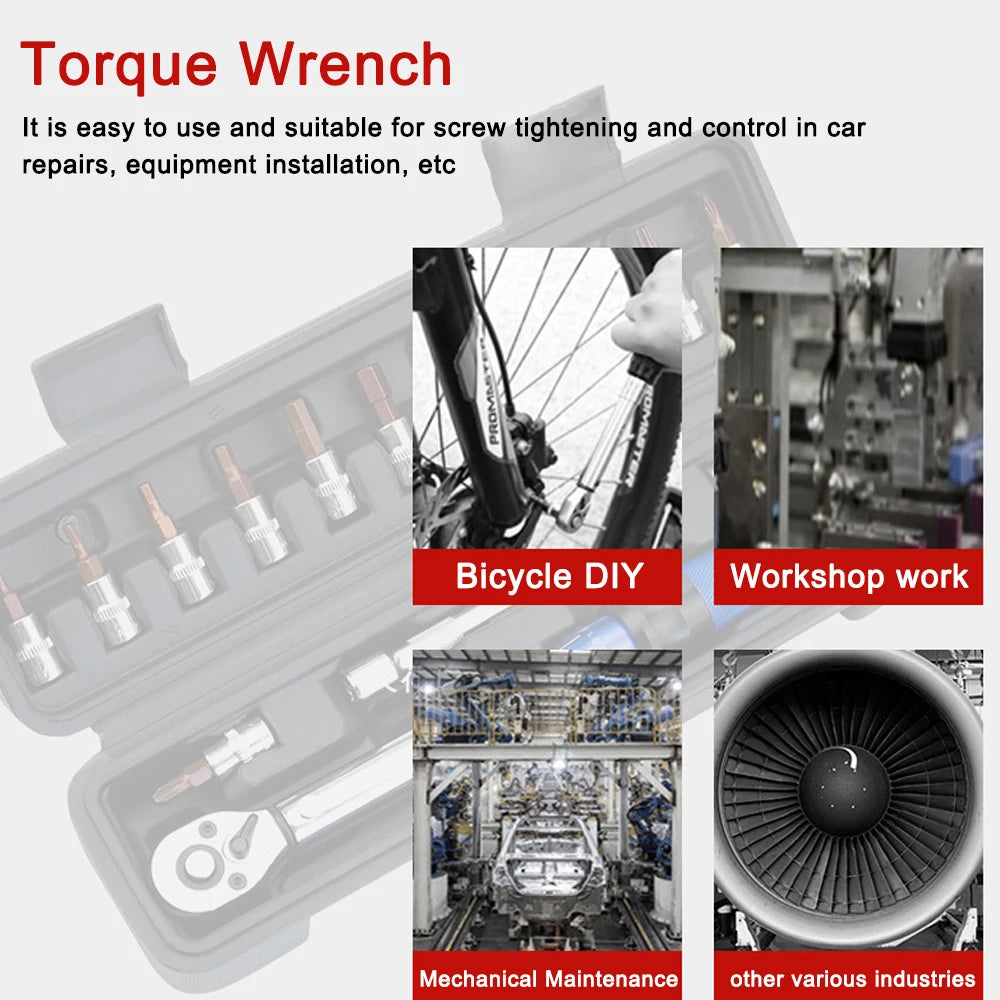 1/4” Drive Adjustable Torque Wrench Set (2–24N·m) | 72-Tooth CR-V Steel Precision Ratchet Kit with 13 Bits & Storage Case