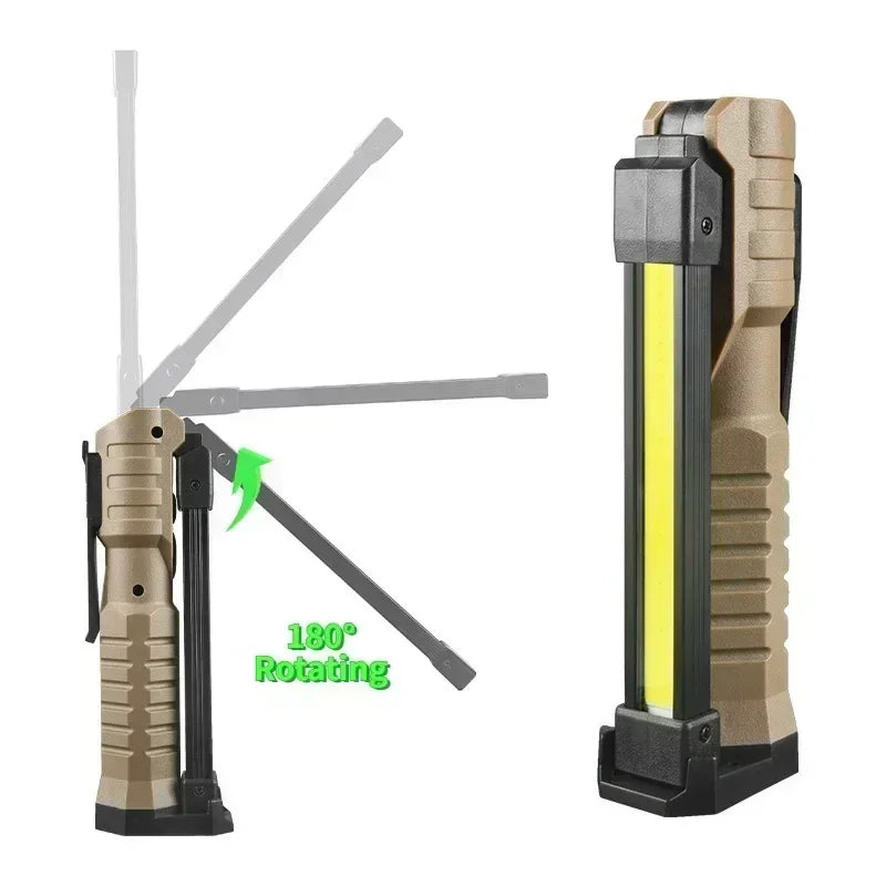 Portable Fold LED Flashlight Strong Magnet COB Working Light Type C Rechargeable Emergency Floodlight Outdoor Camping Lantern