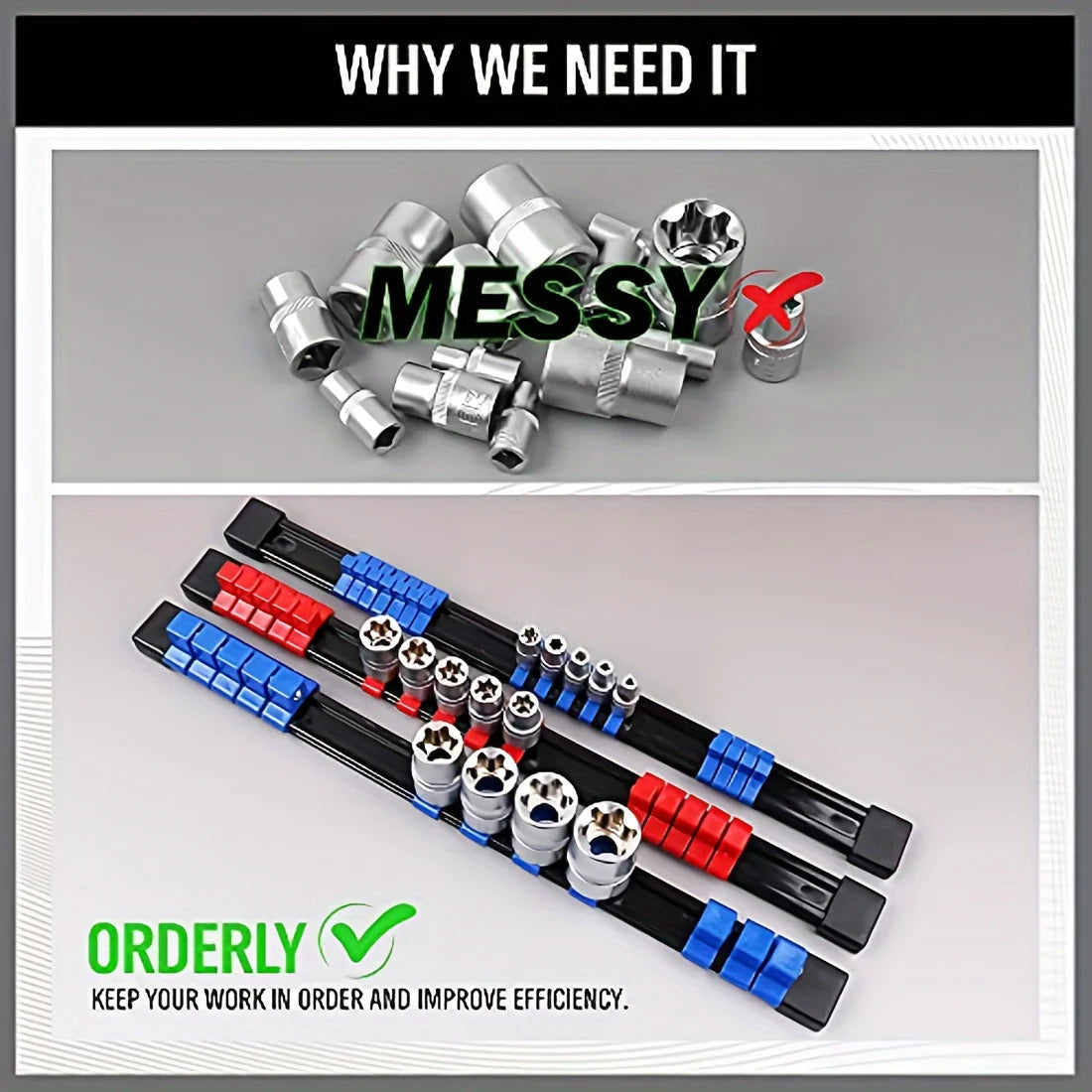 Socket Organizer Drive  6PCS 1/4, 3/8 and 1/2Holds 86 Sockets Premium Quality.