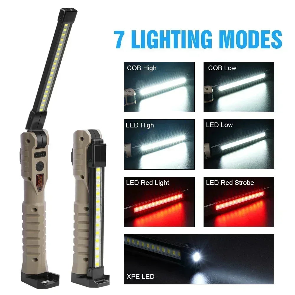 Portable Fold LED Flashlight Strong Magnet COB Working Light Type C Rechargeable Emergency Floodlight Outdoor Camping Lantern