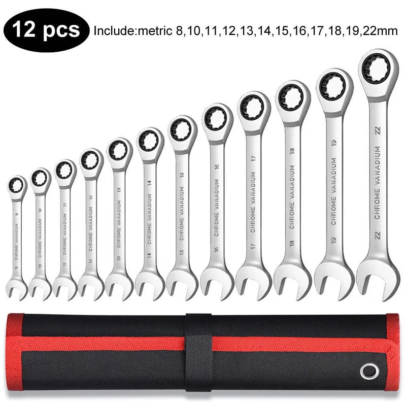 Venmess 12-Point Ratcheting Wrench Set | Metric Set 8–22mm CR-V Steel Garage & Automotive Repair Tool Kit
