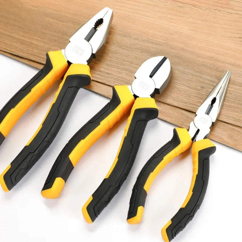 3-Piece Pliers Set – 8" Wire, 6" Long Nose & Diagonal Cutter, Stainless Steel Electrician & DIY Hand Tools