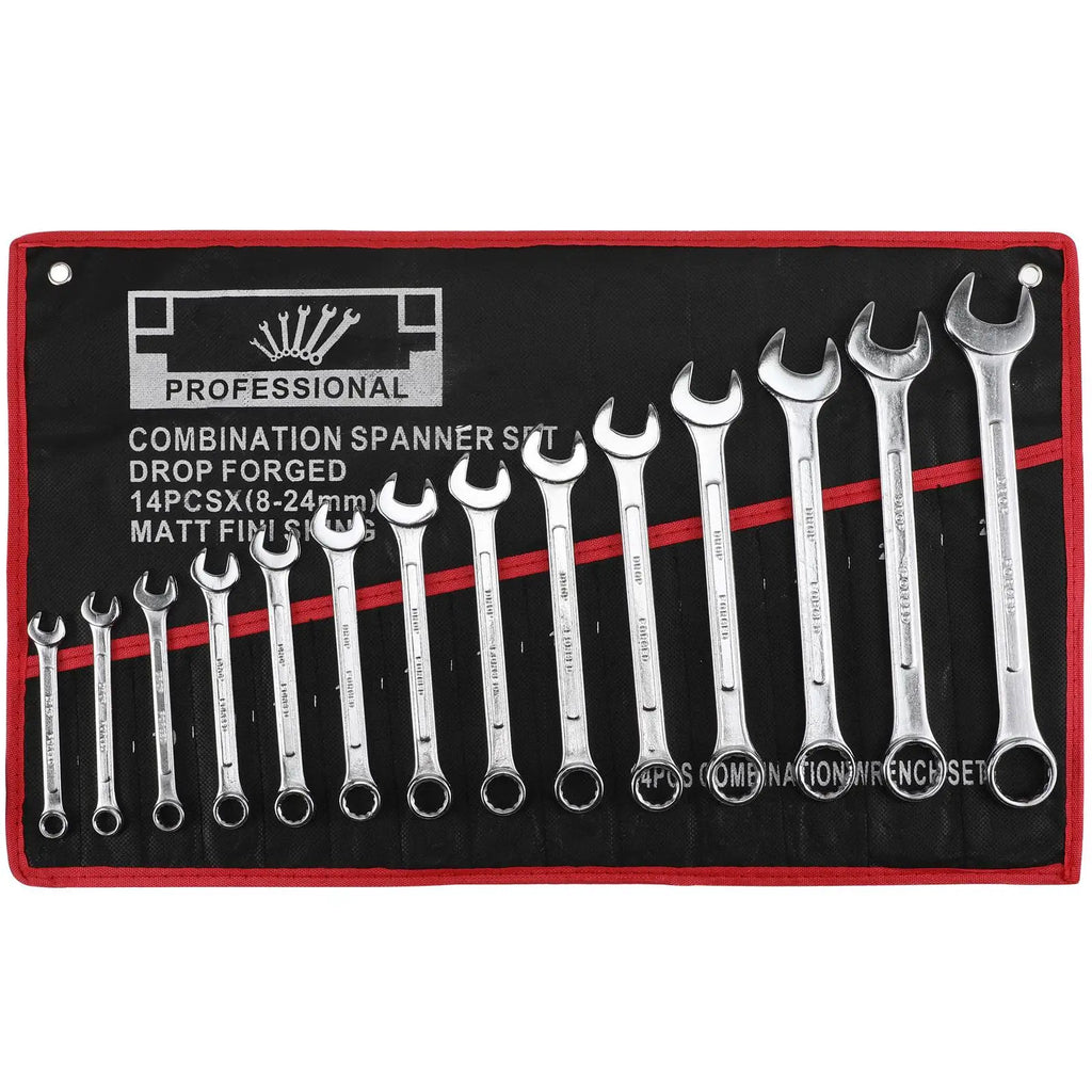 14PCS Combination Wrench Set 8–24mm CR-V Steel Metric Spanner Tool Kit Garage Auto