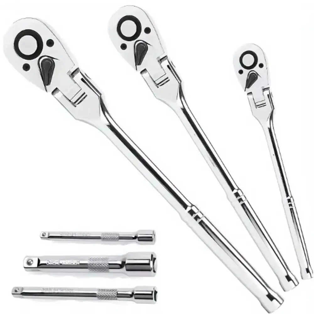 6-Piece Flex Head Ratchet Wrench Set | 72-Tooth Chromium Vanadium Steel | 1/4” 3/8” 1/2” Drive Swivel Ratchet Kit With Foam